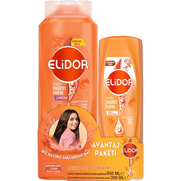 Elidor Superblend Onarıcı Bakım Şampuan 650 ML+Serum Bakım Kremi 200 ML