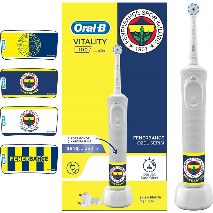 Oral-B Vitality Şarj Edilebilir Diş Fırçası D100 Fenerbahçe Sensi UltraThin Beyaz